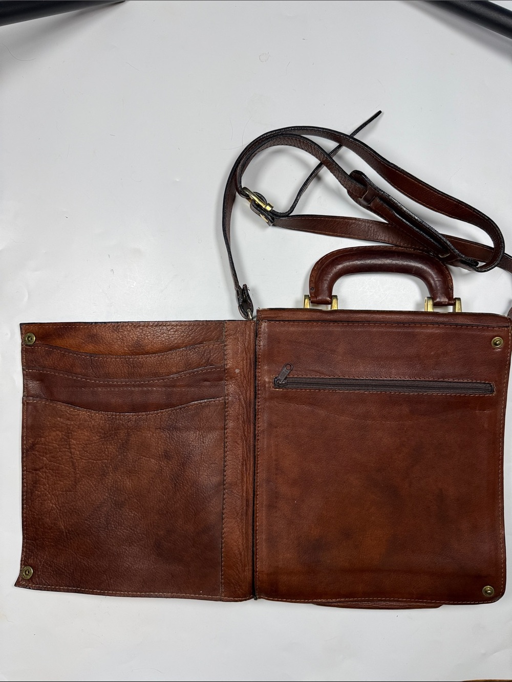 Guidi Vintage Brown Leather Crossbody Messenger Unisex Folio Work Bag - Picture 6 of 10